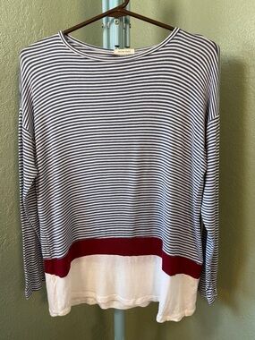 Striped Long Sleeve Top with Red Accent